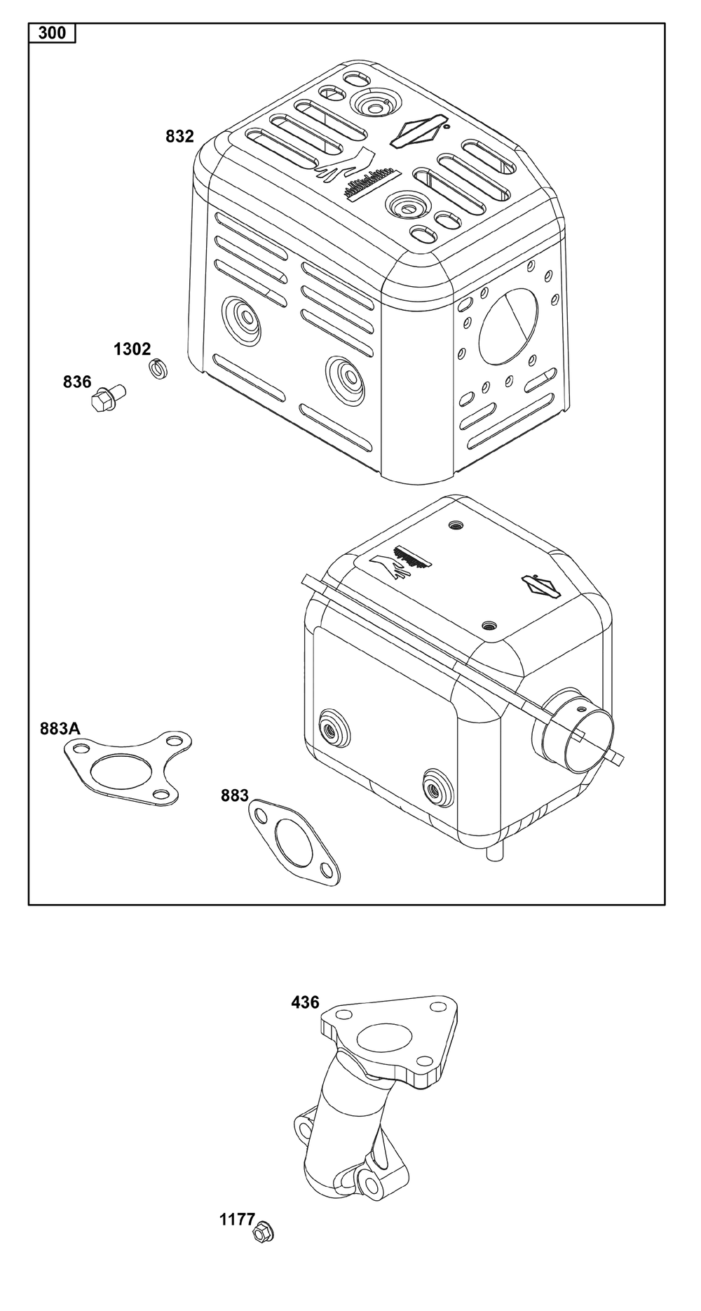Exhaust Group Diagram and Parts List for 19T132-0002-H5 100000 - 19Z999 Briggs and Stratton Engine